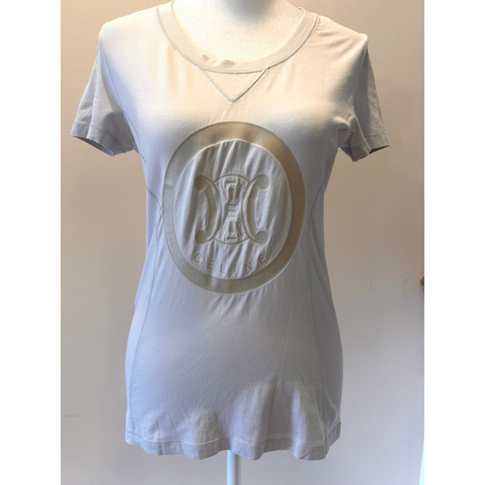 Celine Triomphe T Shirt Gray Grey V Neck Short Sleeve Women's Size Small S